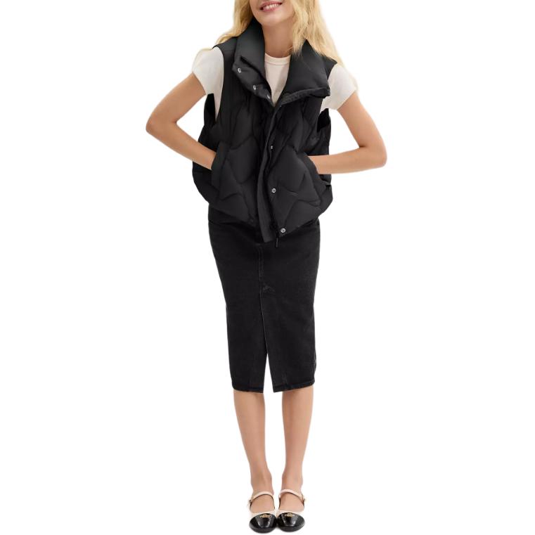 Coach Однотонный жилет без рукавов с коротким воротником-стойкой и молнией для женщин, черный CV305-BLK