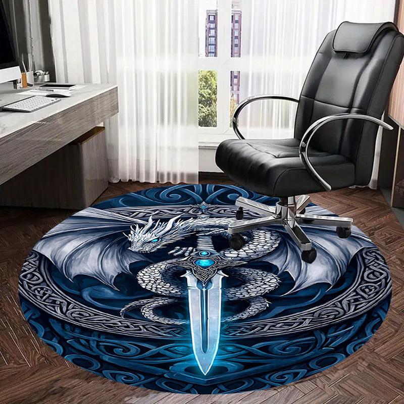 1PC Dragon Sword Non-Slip Floor Round carpet, Office, family, bedroom, Large Area Rug Indoor Rugs, Durable PolyesterH0374