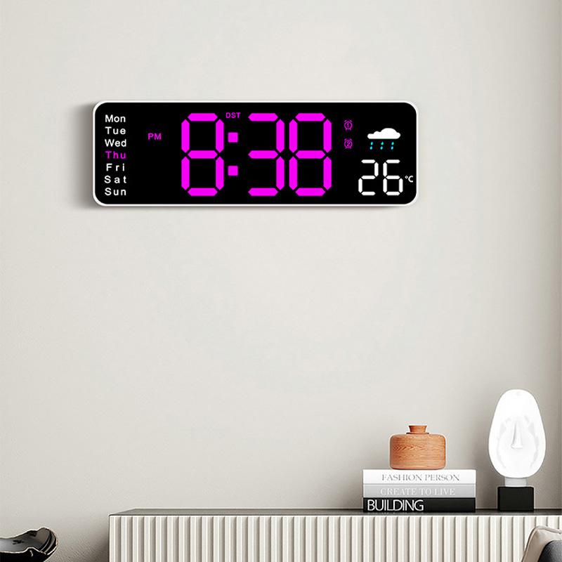 Large Digital Wall Clock Temperature Humidity Date Week Weather Display Brightness Adjustable LED Remote Control Alarm Clocks