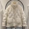 Women Autumn Winter White Duck Down Jacket Coat Padded Short Stand Fur Collar Single-breasted Pocket Loose Warm Solid Color