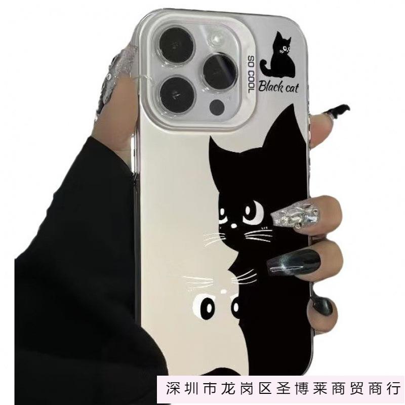 Черный кот подходит для 15plus personality 16promax Чехол для iPhone iphone14 Жесткий чехол 13pro Креативный 12
