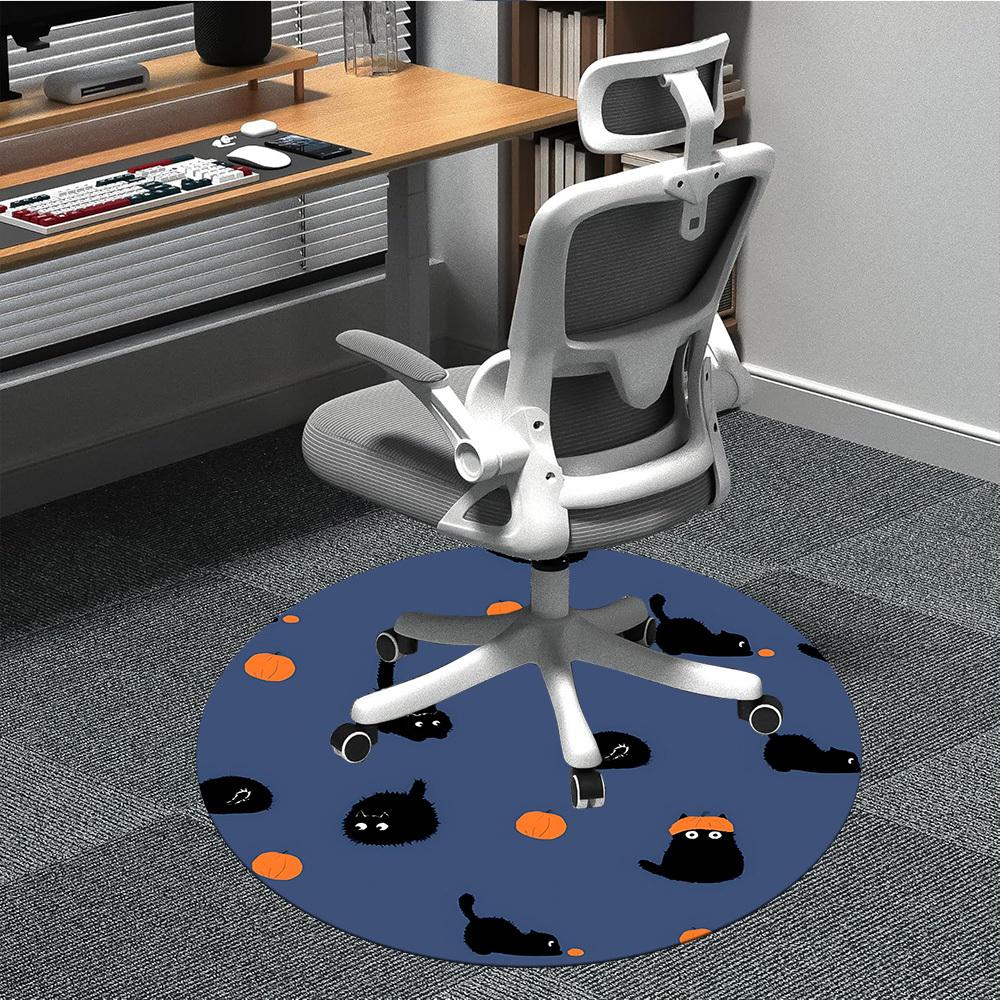 1pc Pumpkin Cats Office Round Area Rug, Under Office Chairs Bedroom Living Room Home Decor, Room Deco, Available in Various Sizes