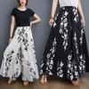 Plus-size Baggy Wide-leg Pants Women's Summer Print Elastic High-waisted Swing Culottes