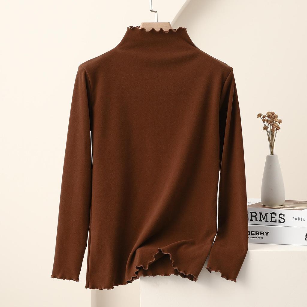 Women's Nano Fleece High Neck Ruffle Long Sleeve Warm T-shirt