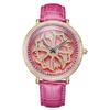Luxury Davena Spin Snow Flower Women's Watch Japan Mov't Crystal Lady Hours Fine Fashion Real Leather Bracelet Girl's Gift Box