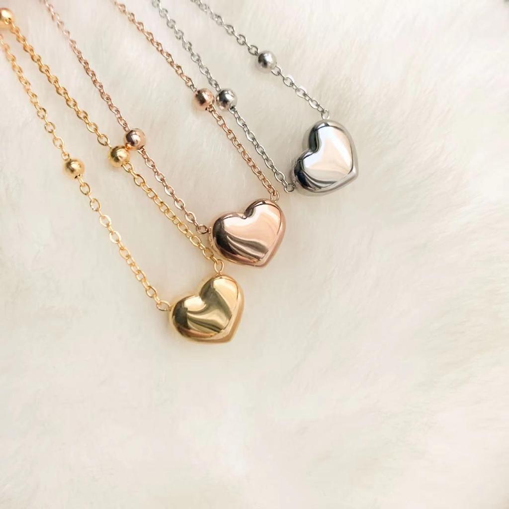 Корейское ожерелье-клип с бусинами в форме сердца: Женская золотая титановая сталь в стиле Ins цепочка на ключицу с разделительными бусинами из нержавеющей стали