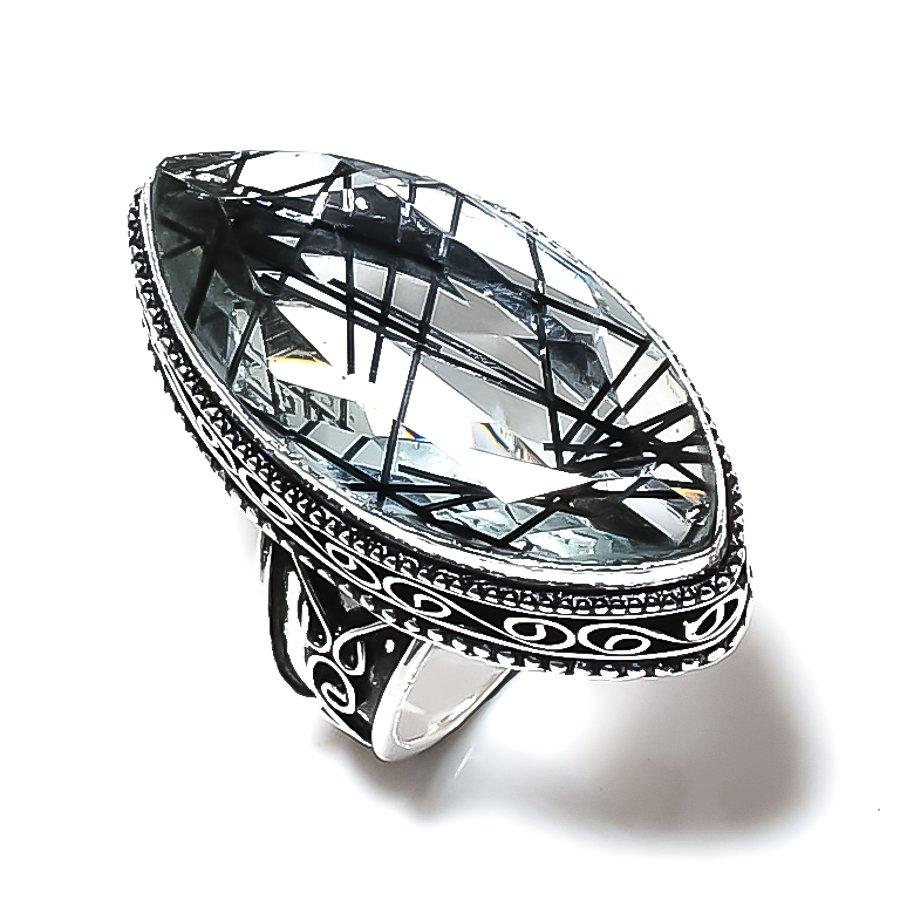 Black Rutile Gemstone 925 Sterling Silver Gift Jewelry Ring Size 8