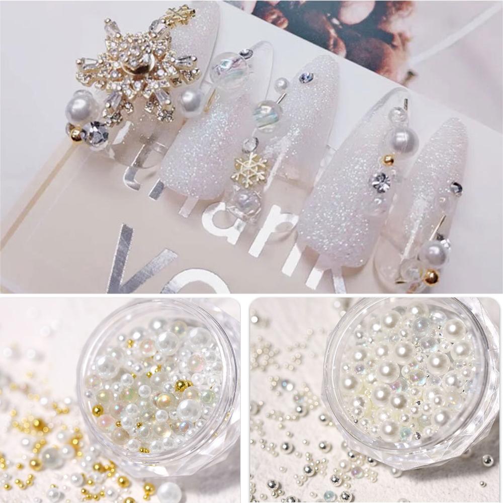 Size Micro Glass Caviar Beads AB Crystal Rhinestones Tiny Nail Pearls Nail Art Decorations Manicure