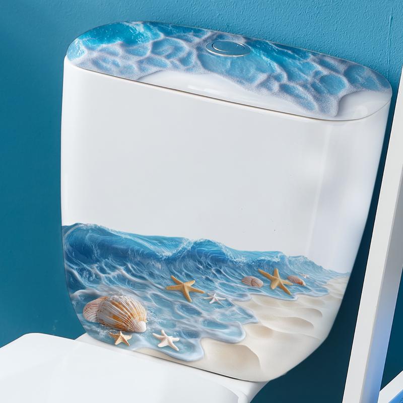 Наклейка на унитаз «Морская волна», Декор для ванной комнаты, Реалистичная наклейка на пол «Пляж», Водонепроницаемая, Противоскользящая, Съемная, Декор для ванны и побережья