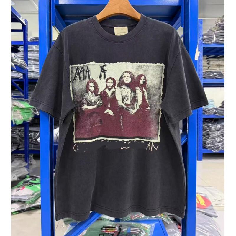Vintage Washed Cotton Long Sleeve Tee With Bold Letter Print Loose Fit Crewneck Men