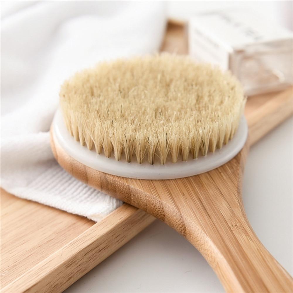 Long Handle Back Scrubber Soft Hair Swine Bristle Bath Brush Durable Bamboo Bath Brush  Home