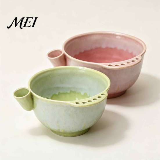 Kitchen Prep Strainer Ceramic Berry Swirl Washing Bowl, Self Spinning Fruit Colander Rotating with Drain Holes, Tool for Strawberries Grapes Cleaning