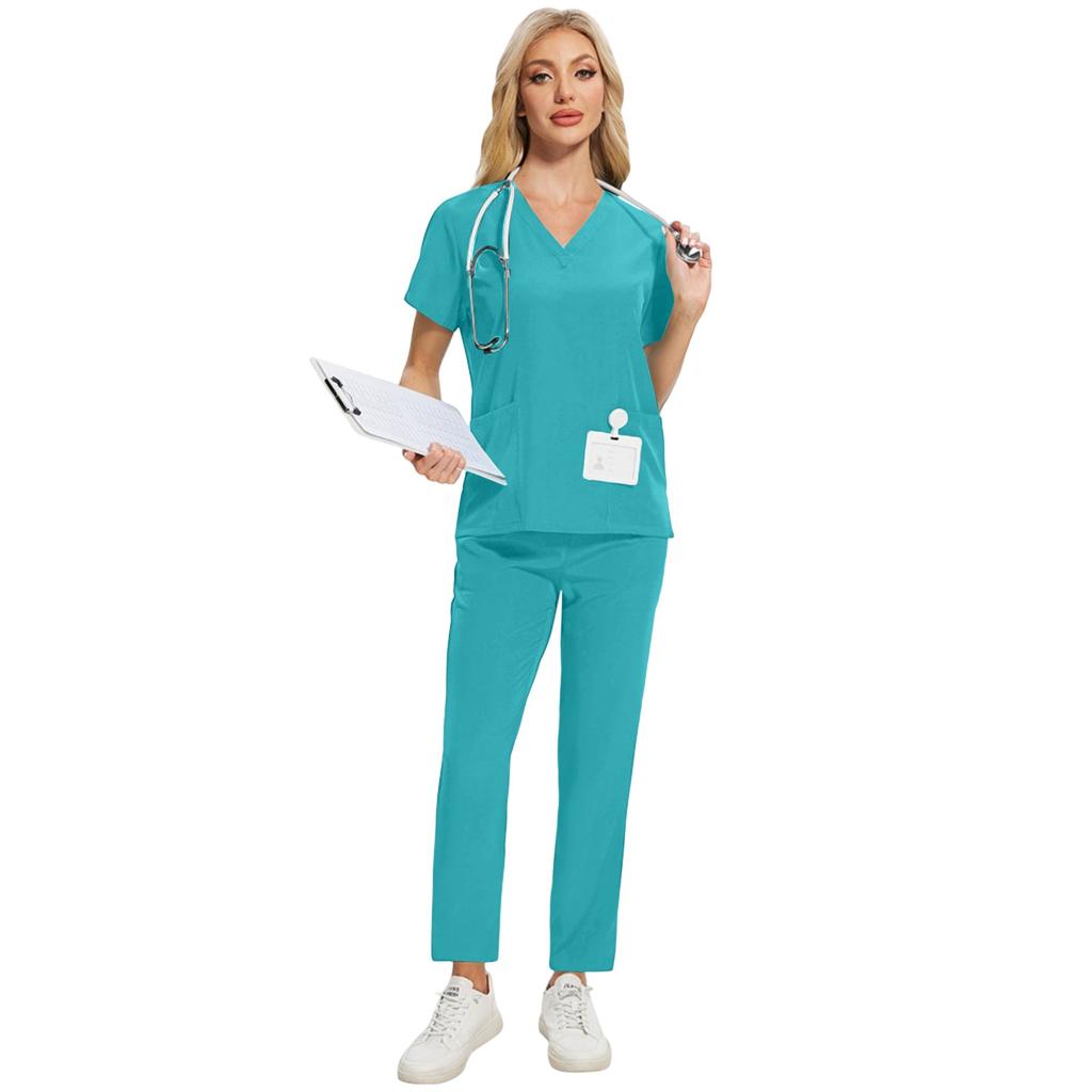 Рабочий костюм Soild Scrub для женщин с V-образным вырезом и коротким рукавом, забавные футболки, рабочая одежда, футболка с карманами