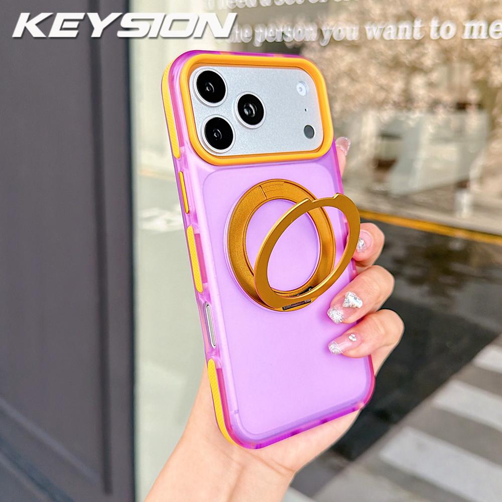 KEYSION Чехол с магнитом 360° и кольцом-подставкой, Color blocking, для MagSafe, для iPhone 14 15 16 17 Pro Max, матовый, противоударный, задняя крышка телефона