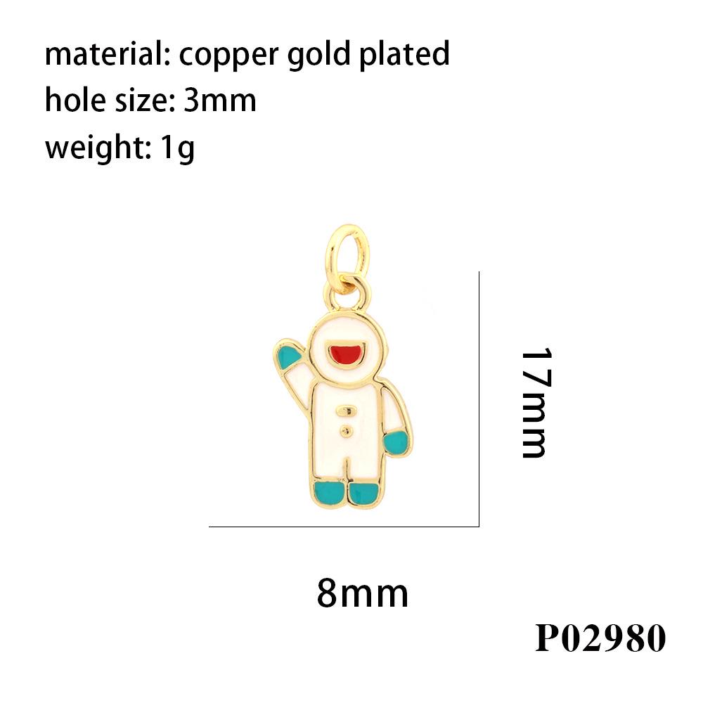 Ожерелье с подвеской-астронавтом с покрытием из 18-каратного золота, с капельной эмалью и микроинкрустацией