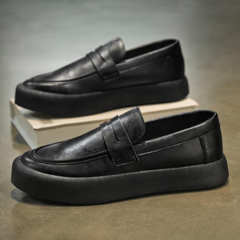 Лоферы Мужские Кожаные Туфли на Толстой Подошве Британский Стиль Черные Формальные Туфли Модные Роскошные Слипоны Повседневные Туфли Мужские Большие Размеры Кроссовки