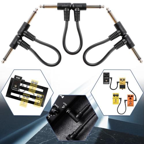 Set of 3 18cm Shielded Effects Cables (Black) for Effects Pedal Boards, Bass Effects Pedal Power Supplies, Patch Cables, and Effects Pedal Patch Cable