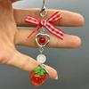 Милый кавайный красный клубничный брелок в виде сердца с бантом из бисера, подвески для телефона, шнурок, свежая сумка, камера, подвеска, висячие украшения