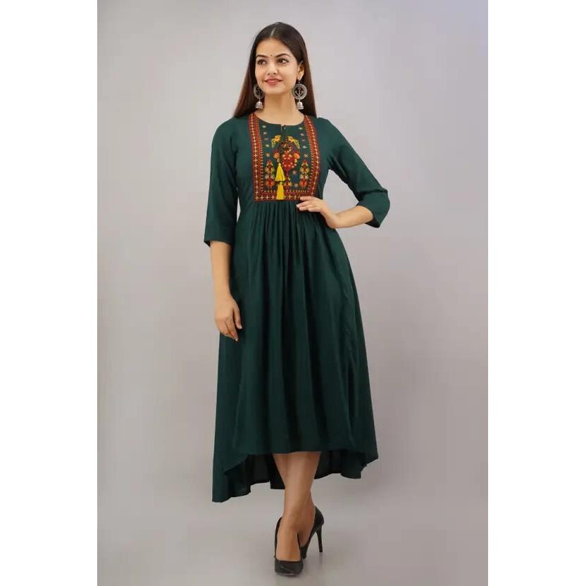 Женская праздничная одежда с вышивкой из вискозы Анаркали Курта индийская пакистанская туника Курти VF-20208