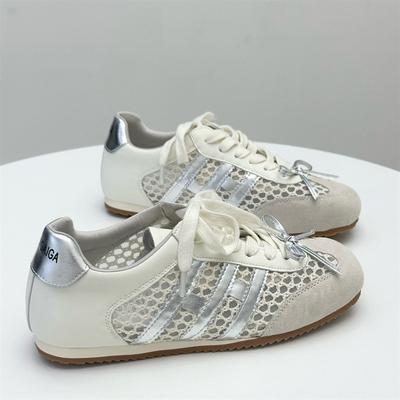 Версия из коровьей кожи~ ретро круглый носок сетчатый бант шнуровка кроссовки Forrest Gump женские универсальные спортивные и повседневные туфли на шнуровке