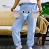 Cartoon Elephant Pattern Pajama Pants Wide Leg Design Women Men Lounge Pants Elastic Waistband Mid-Rise Pajama Bottoms