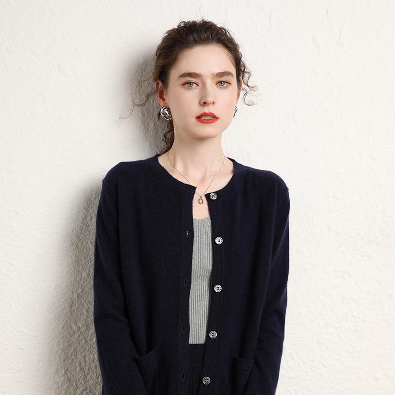 Женский кашемировый кардиган Qinghe Cashmere 100% кашемир Женский осенне-зимний кашемировый кардиган Мягкий и теплый