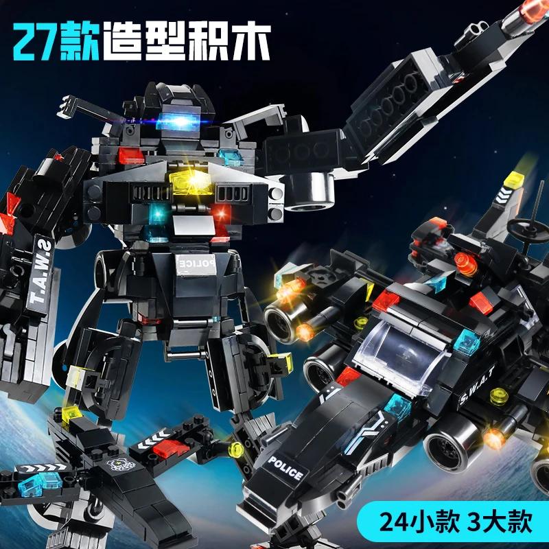 585 шт. 8 в 1 Модель командного грузовика полицейского участка спецназа Строительные блоки Городской вертолет Кирпичный набор Обучающие игрушки для детей
