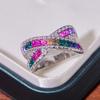 1pc Rhinestone Inlaid Artificial Stone Rainbow Red Blue Treasure Zircon Ring