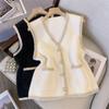 Women's Knitted Vest Cardigan V-neck Knitted Vest Mink Sleeveless Sweater Outwear Spring Autumn