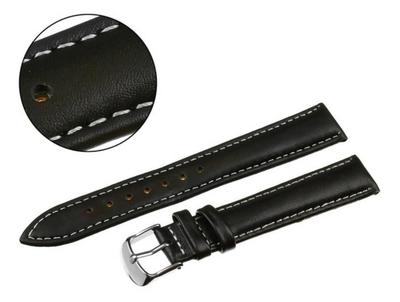 Pacific 20mm W70L Smooth Black Strap, White Stitching