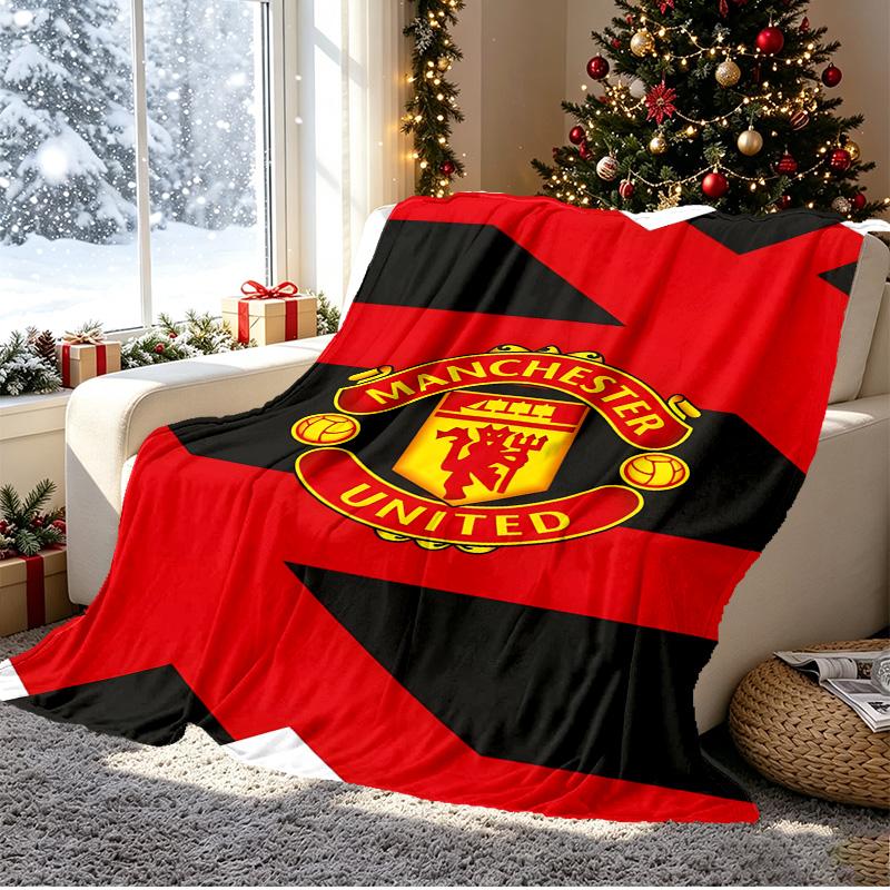 Football United F.C Pattern Blanket for Home Decoration, Bed, Sofa, Car Travel, Camping, Suitable for All Seasons, Birthday Christmas Gift