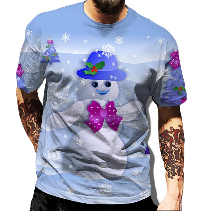 Men Merry Christmas Graphic Santa Claus 3D Print Casual Clothes Elk Loose Top O-neck