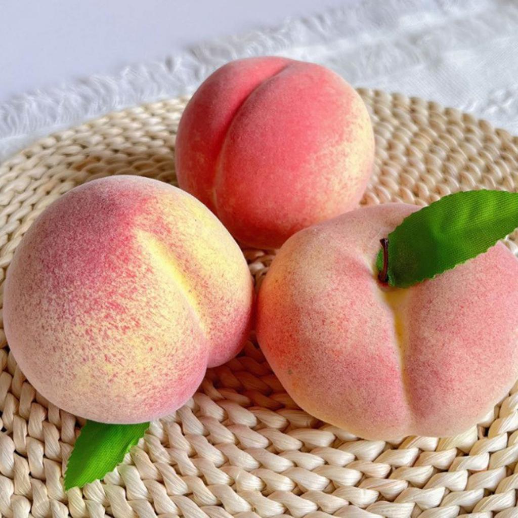 2pcs Artificial Peach Fruit Realistic Faux Fruits Peaches for Home Kitchen Table Decoration and Photography Props