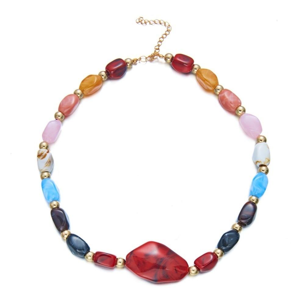Boho Colorful Love Heart Necklace Irregular Stone Pendant Necklace Beaded Choker Party Occasion