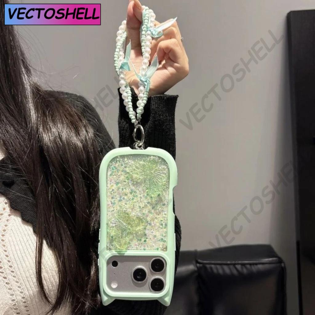 Милый Чехол-Подвеска с Ушками Кошки и Бабочкой Прозрачный для iPhone 17e 16 15 14 13 12 Pro Max 17 Air 11 Большое Окно Мягкие Края