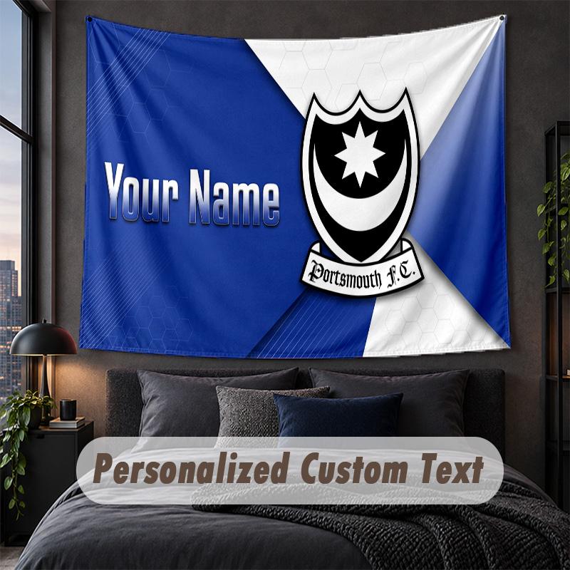 Custom Name Text Tapestry,Portsmouth FC Decorative Wall Hanging, Background Tapestry For Home Bedroom