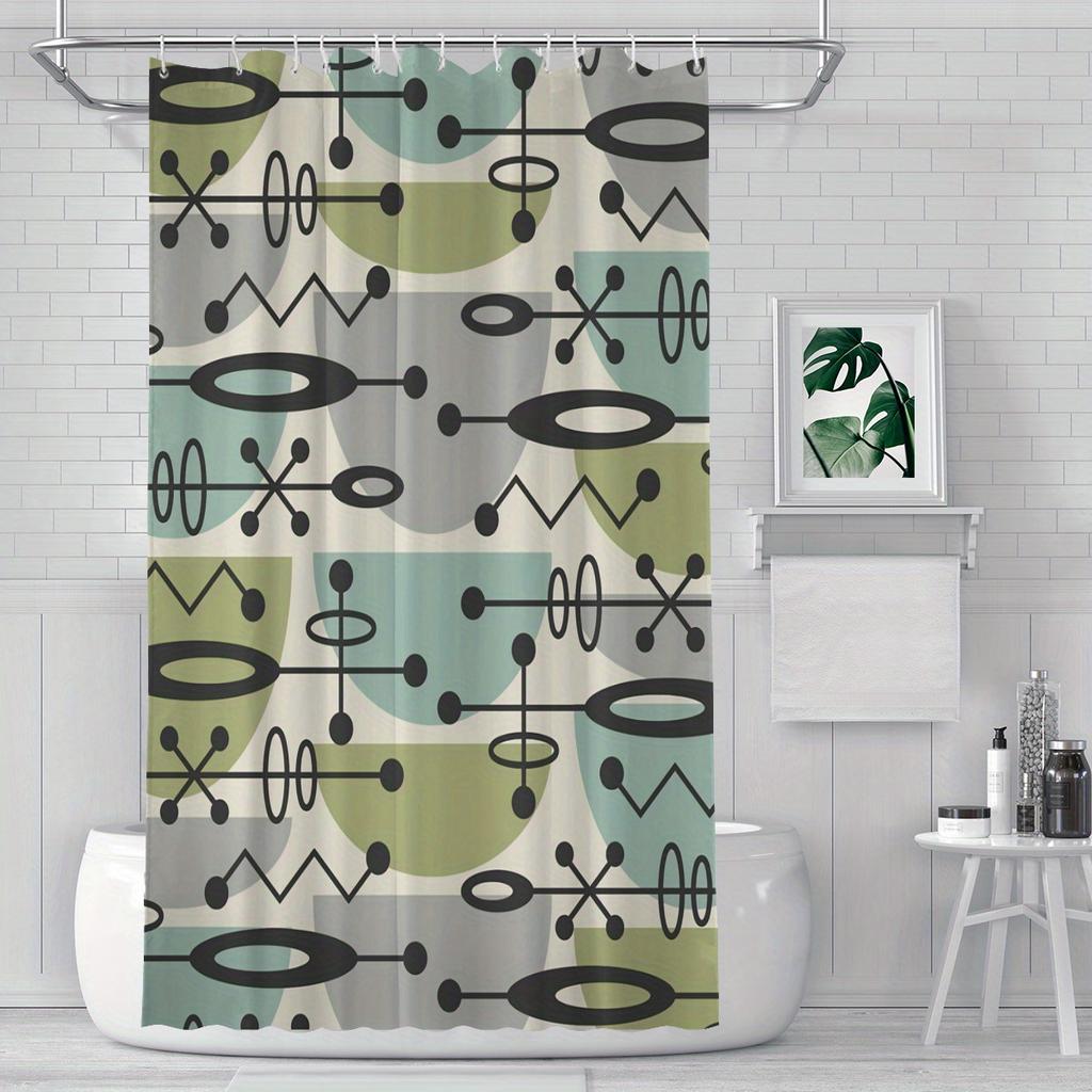 Ретро Шторка для душа в стиле Mid-Century Modern – Атомный Геометрический Дизайн, Элегантное Абстрактное Искусство, 70X70 Дюймов, Включает Крючки