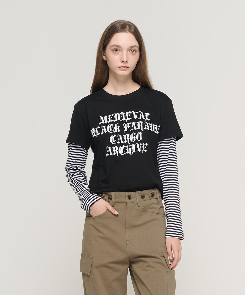 CARGOBROS FOR WOMAN Striped Layered Long Sleeve T-Shirt (Black/White)