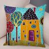 Colorful Cartoon House Pillowcase Retro Country Colors Urban Sofa Cushion Cover Home Car Decoration