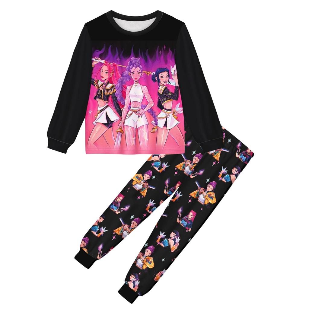 KPop Demon Hunters Autumn Winter Cute Cartoon Children's Long Sleeved Home Clothes Soft Comfortable Pajama Set