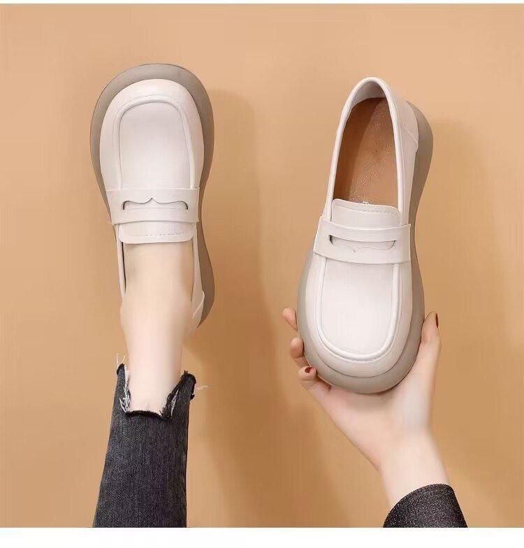 Кожаная поверхность, маленькие кожаные туфли, женские, весна 2024, новые, британский стиль, плоская подошва, одна педаль, одинарные туфли, мягкая подошва, легкие, нескользящие, мокасины