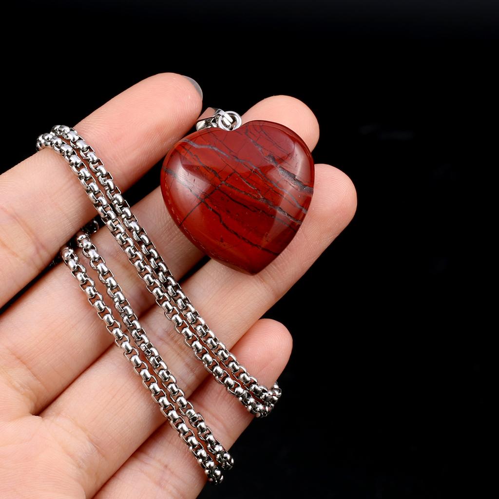 1 шт. в партии, ожерелье из натурального камня, кулон в форме сердца, кристалл, аметист, агат, опал, цепочка из нержавеющей стали, ожерелья для женщин, ювелирные изделия 30x30x10 мм