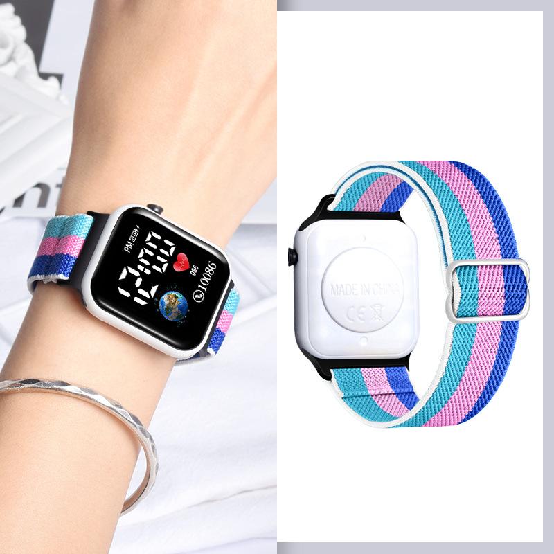 Vogue Fashion Elastic Watch Band LED Электронные наручные часы Женские многоцветные ремешки для часов Браслет Повседневные новые цифровые часы Solo Loop Strap LED Watch