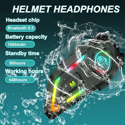 Bluetooth-гарнитура для мотоциклетного шлема BT 5.3 с голосовым управлением, беспроводной музыкальный плеер, водонепроницаемые наушники емкостью 1000 мАч с подсветкой
