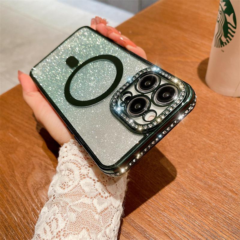 Luxury Fashion Electroplating Gradual Glitter Diamond Magnetic Phone Case For iPhone 15 14 13 12 11 Pro Max Shockproof Cover For iPhone 14 13 12 11