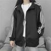 Women's Korean Style Black Baseball Jacket - Lightweight, Loose Fit, Trendy Three-Bar Design for Spring and Summer Students