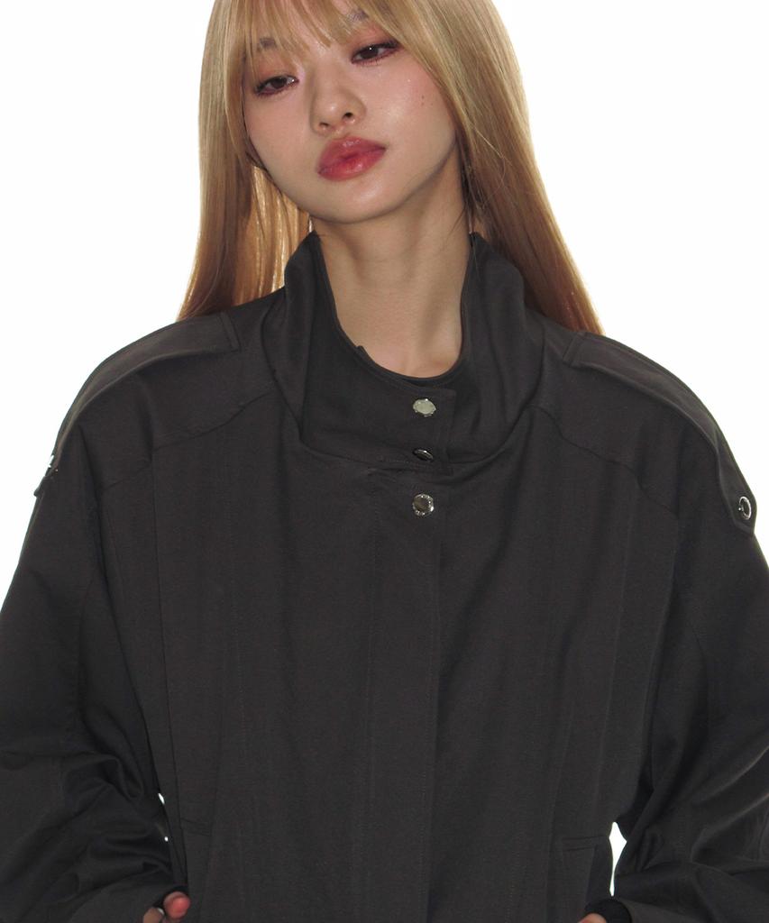 Crank High-Neck Belted Blouson Jacket_Ash Khaki