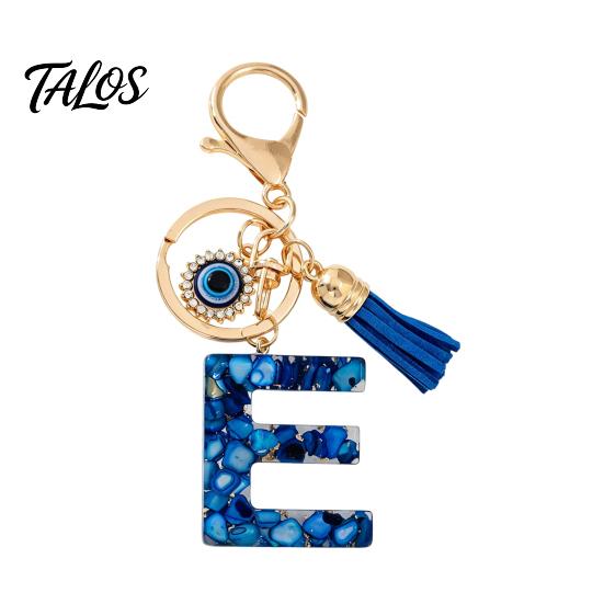Брелок-подвеска серии Talos Blue, Брелок с подвеской в виде начальной буквы с дизайном в виде глаз и кисточки, Держатель от A до Z для сумок, рюкзаков, автомобилей, аксессуары