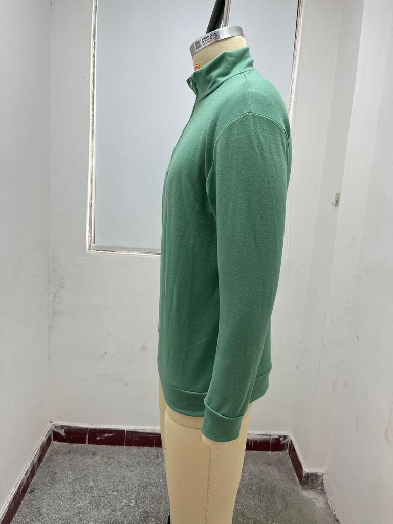 Men's Autumn Long Sleeve V-Neck Wool Polo Shirt with Plush Zipper