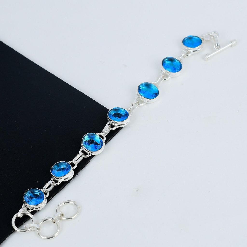 Изящный браслет Siwss Blue Topaz Gemstone Handmade из серебра 925 пробы, браслет Siwss Blue Topaz для жены, браслет унисекс, подарок на День отца